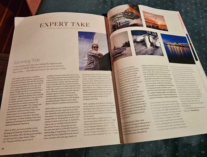 An open magazine with text and photos across two pages underneath the title "Expert Take"